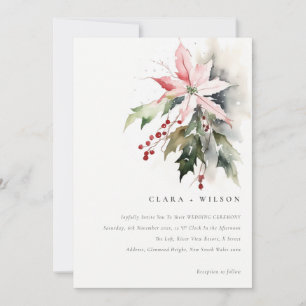Poinsettia Berries Foliage Water color Wedding Einladung