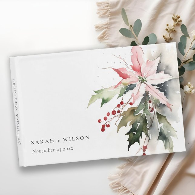 Poinsettia Berries Foliage Water color Wedding Gästebuch (Von Creator hochgeladen)