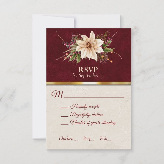 Poinsettia & Berries Hochzeit RSVP Karte (Vorderseite)