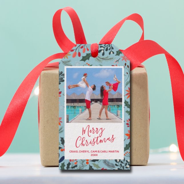 Poinsettia Berries Verlasse Weihnachtsfeiertag Geschenkanhänger (Von Creator hochgeladen)