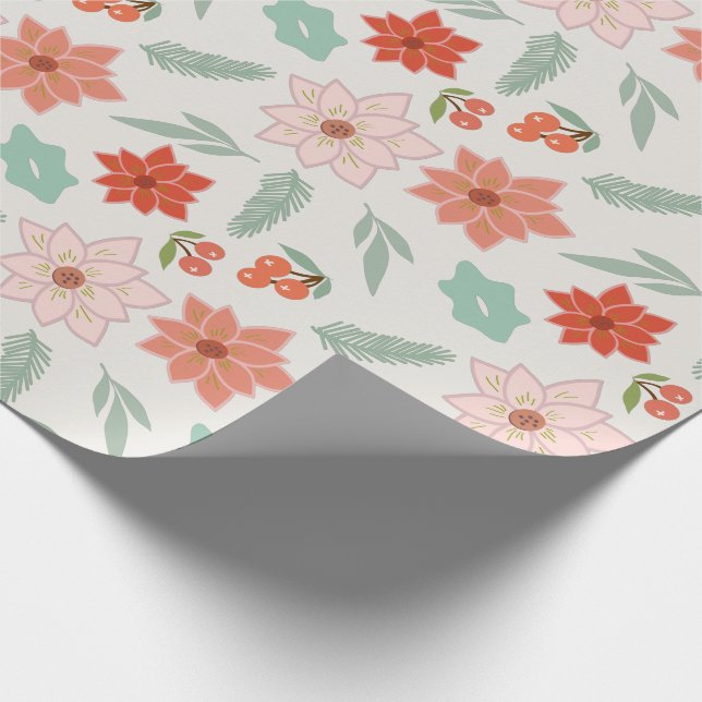 Poinsettia Berry Cream White Christmas Geschenkpapier (Ecke)
