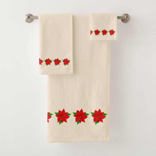 Poinsettia-Blume auf heller Champagnerbeige Badhandtuch Set (Insitu)
