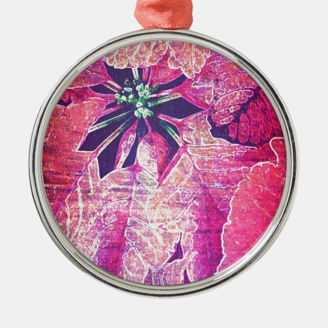 Poinsettia Blume Digitale Kunst Silbernes Ornament (Vorne)