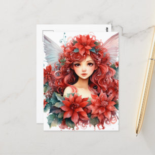 Poinsettia Blume Fairy Girl mit Flügeln Postkarte
