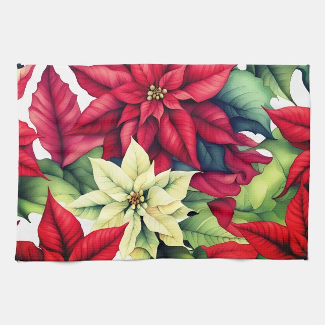 Poinsettia Blume Geschirrtuch (Horizontal)