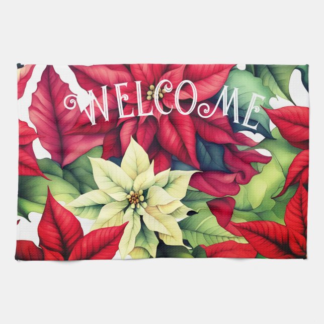 Poinsettia Blume Geschirrtuch (Horizontal)