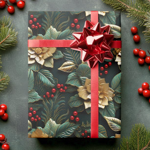 Poinsettia Blume in Gold 3D in Green   Weihnachten Geschenkpapier