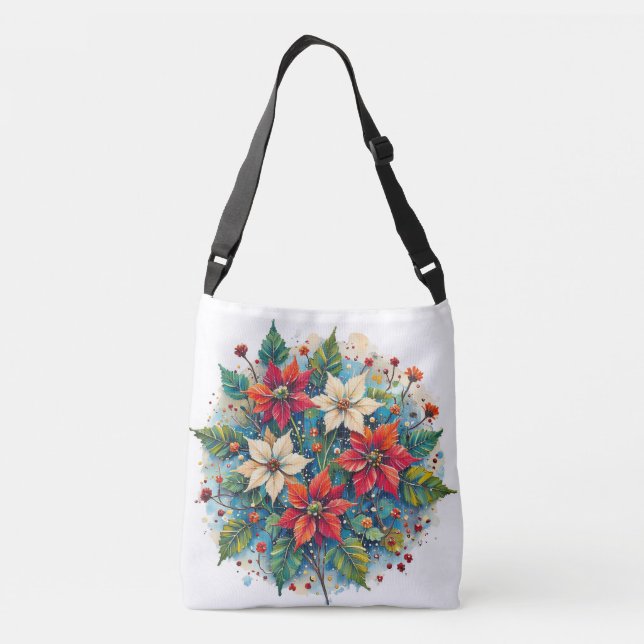Poinsettia Blume Kreuzbeutel Tragetaschen Mit Langen Trägern (Rückseite)