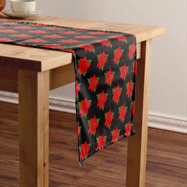 Poinsettia Blume Pattern auf schwarz Kurzer Tischläufer (Beispiel)