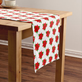 Poinsettia Blume Pattern auf Weiß Kurzer Tischläufer