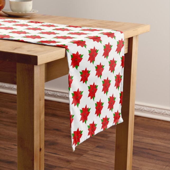 Poinsettia Blume Pattern auf Weiß Kurzer Tischläufer (Beispiel)