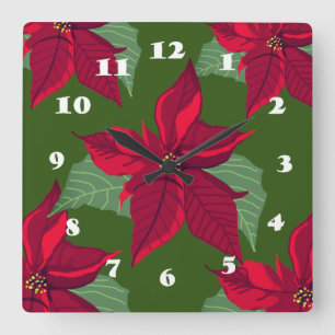 Poinsettia Blume Quadratische Wanduhr