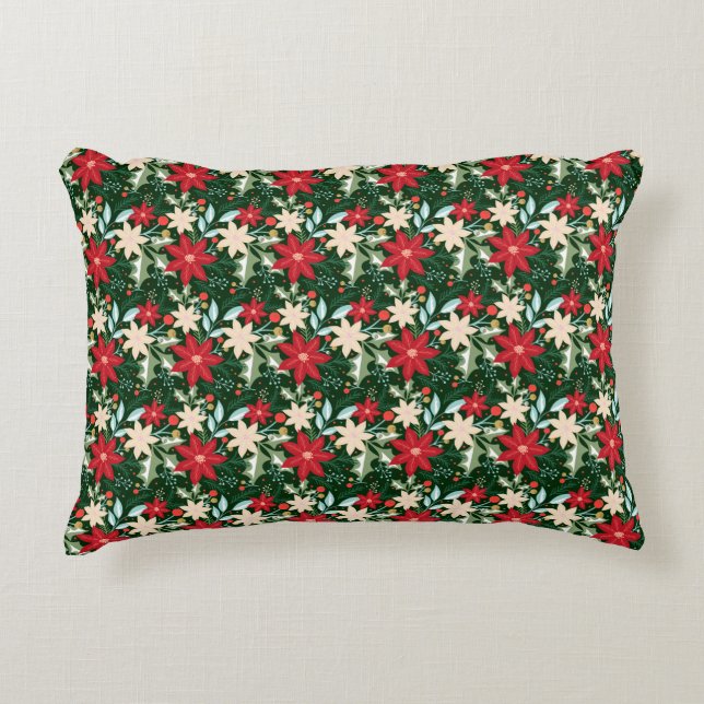 Poinsettia Blume und Blätter Weihnachten Dekokissen (Vorderseite)