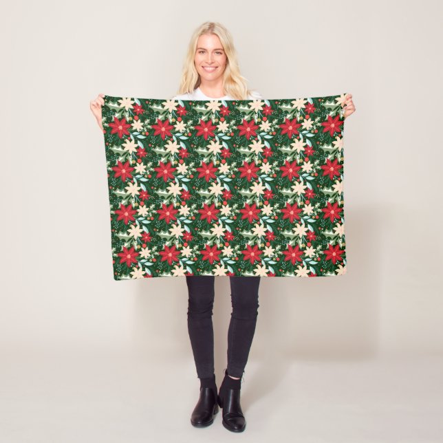 Poinsettia Blume und Blätter Weihnachten Fleecedecke (Beispiel)