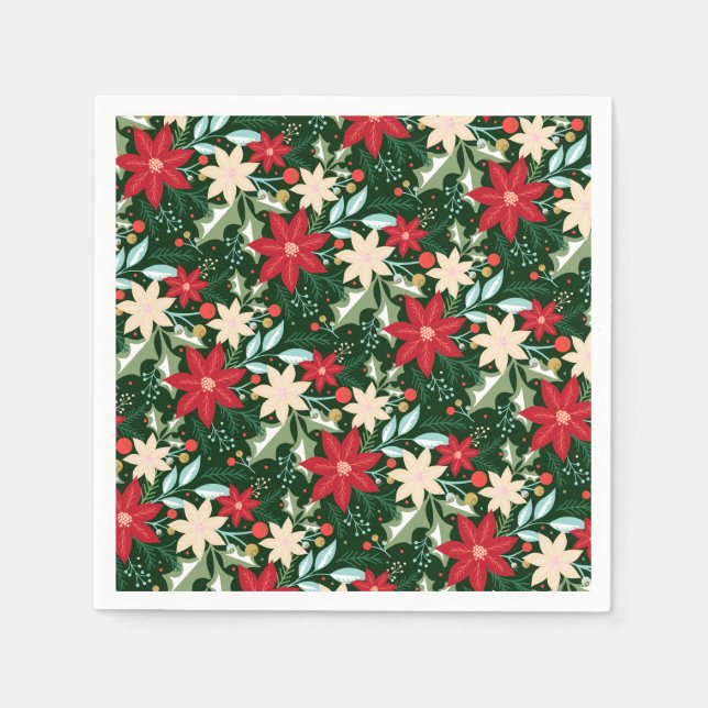 Poinsettia Blume und Blätter Weihnachten Serviette (Vorderseite)