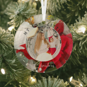 Poinsettia-Blumenmuster 1. kleines Weihnachten Fot Ornament Aus Glas