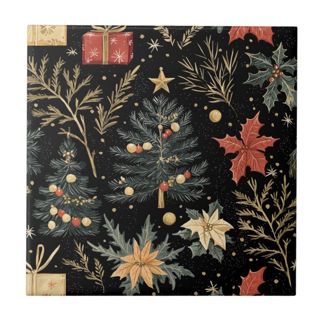 Poinsettia Blumenweihnachtsmuster (21) Fliese (Vorderseite)