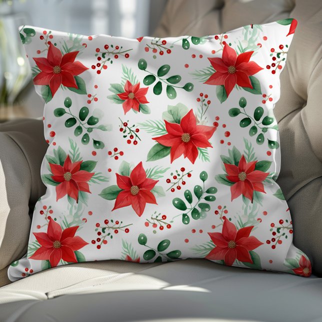 Poinsettia Botanisches Minimalistisches Wasserfarb Kissen (Von Creator hochgeladen)