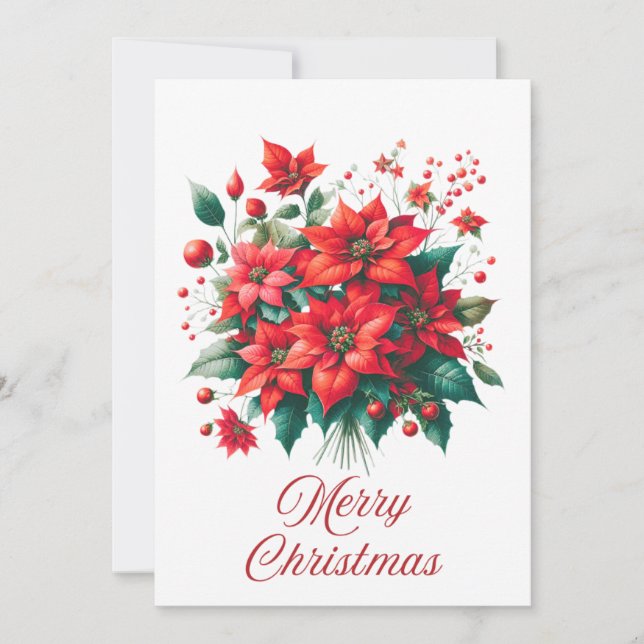 Poinsettia Bouquet Frohe Weihnachtskarte Feiertagskarte (Vorderseite)
