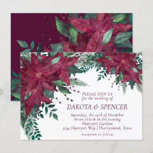 Poinsettia Burgund und Aquamarine Hochzeit Einladung