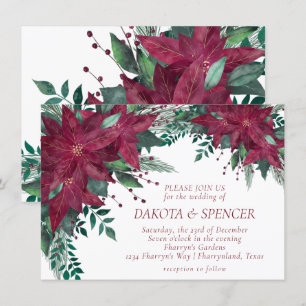 Poinsettia Burgund und Aquamarine Hochzeit Einladung