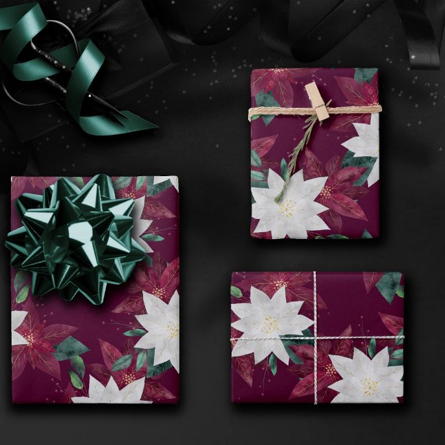 Poinsettia Burgund und Aquamarine Winterferien Geschenkpapier Set (Von Creator hochgeladen)