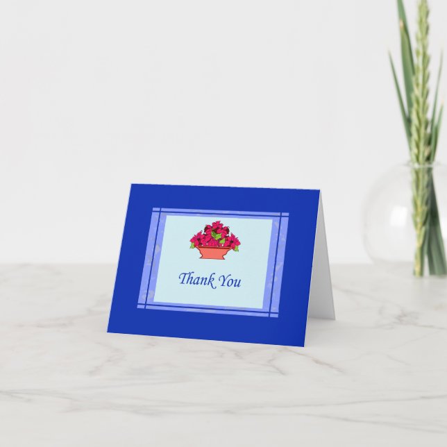 Poinsettia Carte de remerciements Avec Bordure Ble (Devant)