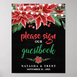 Poinsettia Chalkboard Weihnachtsbuchhochzeit Poster
