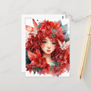 Poinsettia Christmas Blume Fairy Girl Postkarte