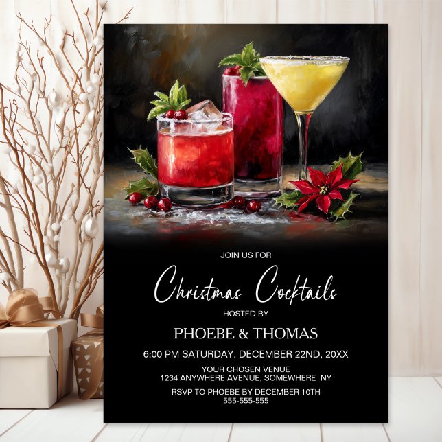 Poinsettia Christmas Cocktails Party Einladung (Von Creator hochgeladen)