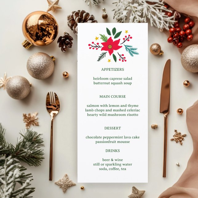Poinsettia Christmas CUSTOM Holiday Dinner Party Menükarte (Poinsettia Christmas CUSTOM Holiday Dinner Party Menu
)