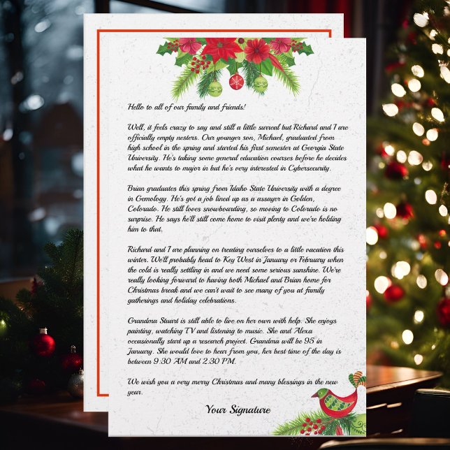 Poinsettia Christmas Family Newsletter - Ihr Text Briefpapier (Von Creator hochgeladen)