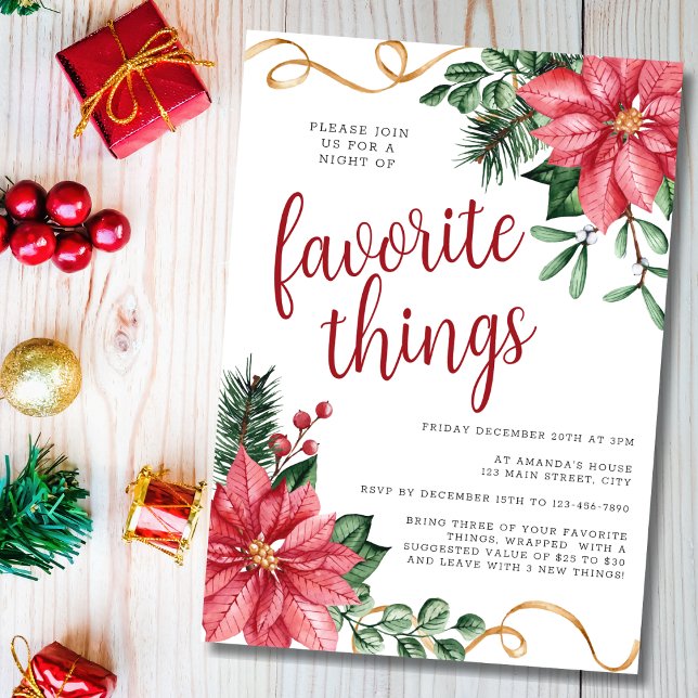Poinsettia Christmas Favorite Things Party Einladung (Von Creator hochgeladen)
