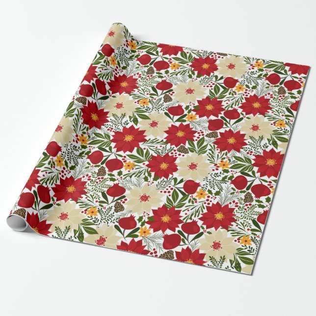 Poinsettia Christmas Floral Geschenkpapier (Ungerollt)