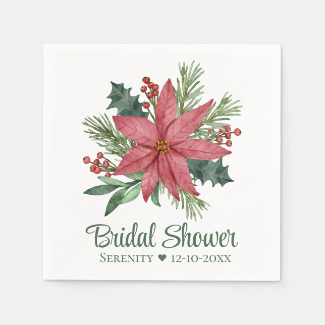Poinsettia Christmas Red Floral Brautparty Serviette (Vorderseite)