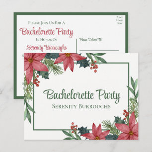 Poinsettia Christmas Red Floral Junggeselinnen-Abs Einladungspostkarte