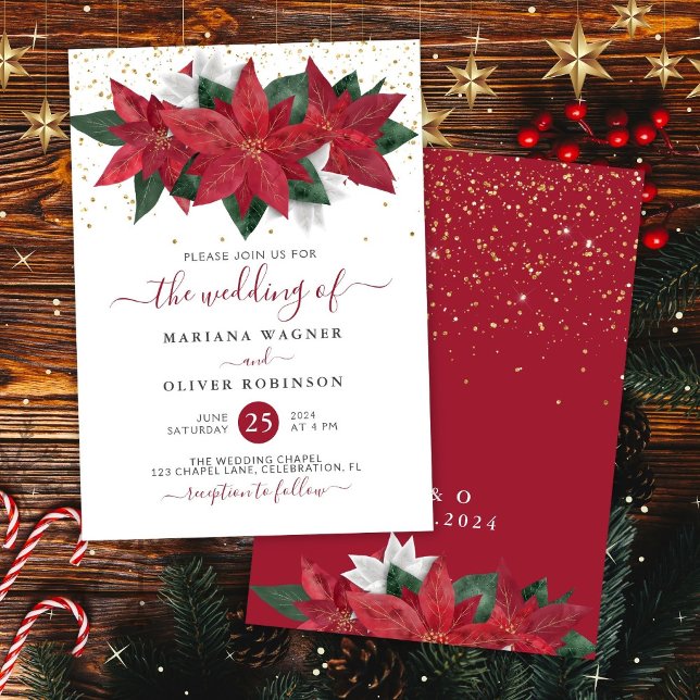 Poinsettia Christmas Watercolor Floral Wedding Einladung (Von Creator hochgeladen)