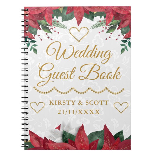 Poinsettia Christmas Winter Wedding Guest Book Notizblock (Vorderseite)