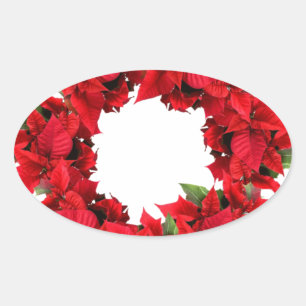 Poinsettia Christmas Wreath Ovaler Aufkleber