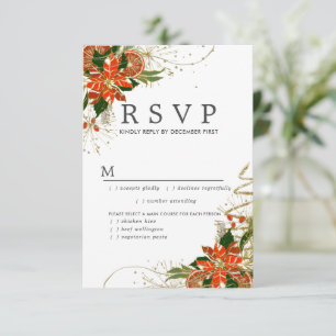 Poinsettia Citrus Gold Christmas RSVP Card Karte