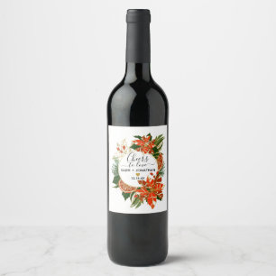 Poinsettia Citrus Gold Winter Wedding Weinetikett
