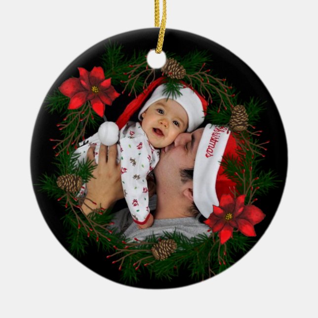 Poinsettia Custom Foto Weihnachtsdekoration Keramik Ornament (Vorne)