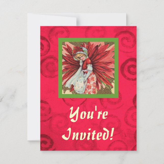 Poinsettia-Dame Invitation Einladung (Vorderseite)