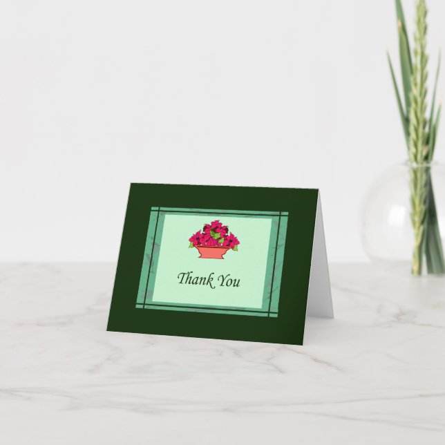 Poinsettia Dankeschön Karte mit grüner Grenze (Vorderseite)