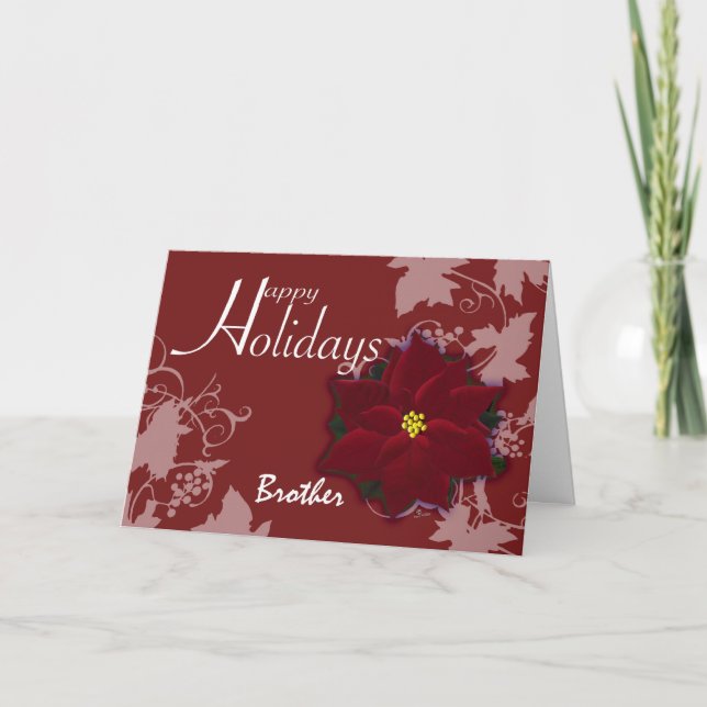 Poinsettia de rouge de carte de Noël de frère (Devant)