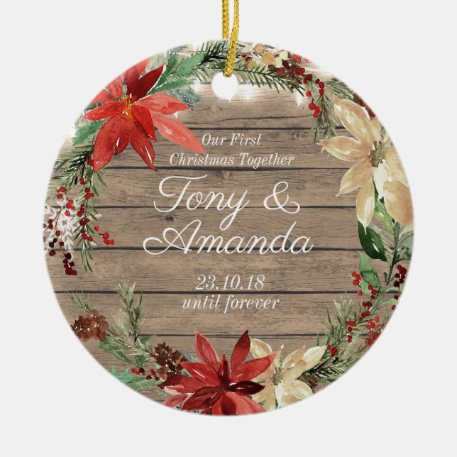 Poinsettia, die unser erstes Weihnachten zusammen Keramik Ornament (Vorne)