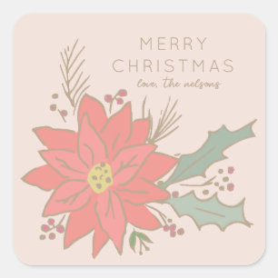 Poinsettia Einkäufe und Banner Quadratischer Aufkleber