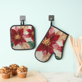 Poinsettia Elegance Holiday Ofenhandschuh & Topflappen-Set