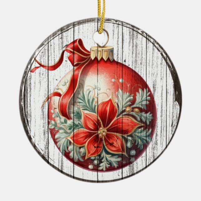 Poinsettia Elegance - Ornement de Noël rustique (Devant)