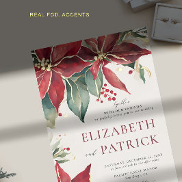 Poinsettia Elegante Christmas Winter Gold Wedding Folieneinladung